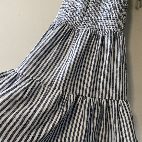 Handmade Children's Linen Rayon Navy Blue White Stripes Spaghetti Strap Dress - Picture 11 of 13